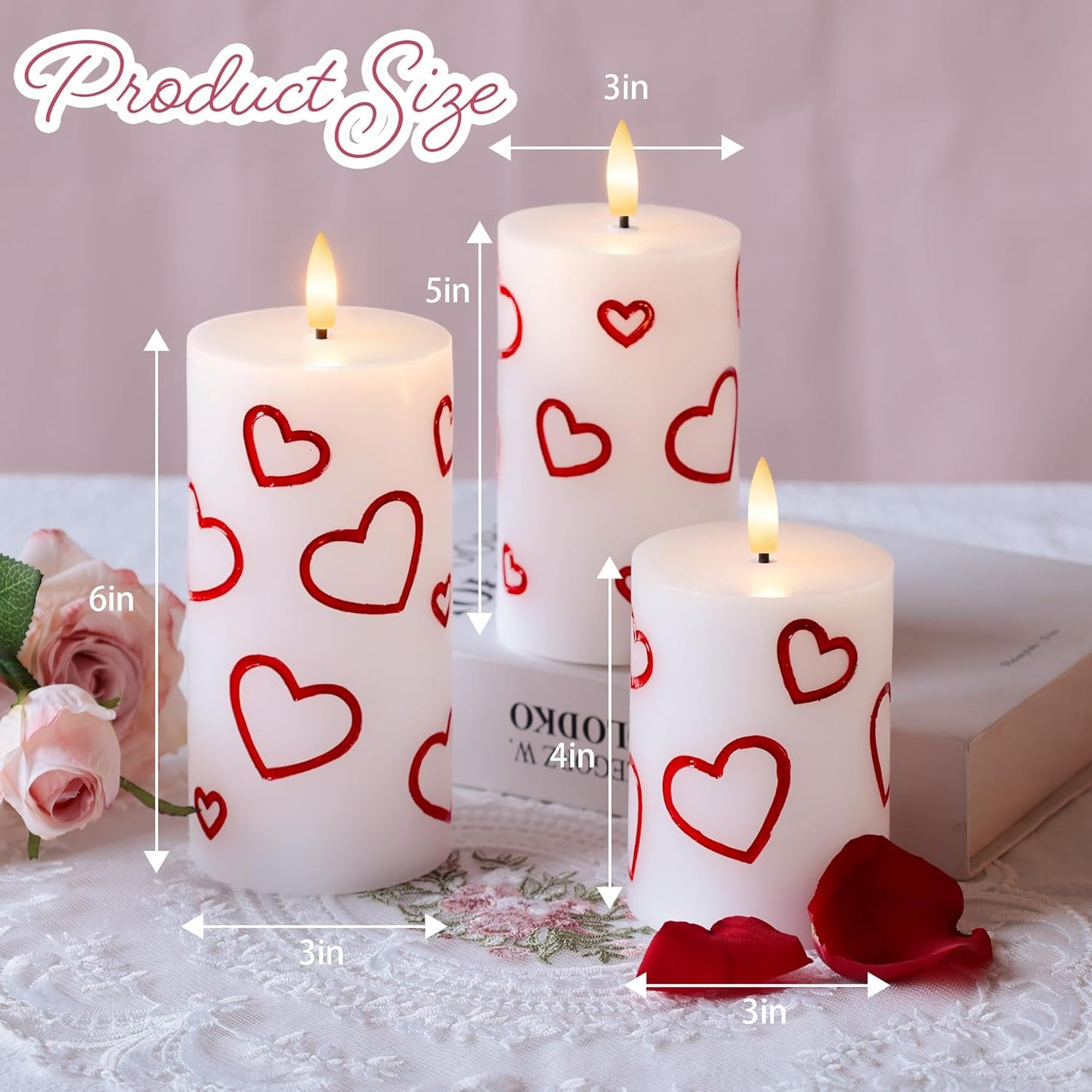 White Flameless Pillar Candles, Battery Operated Wax Candles with Remote, Flat Top Flickering Flameless Candles, LED Candle for Home, Wedding, Party Decor, Set of 3, Φ 3" H 4" 5" 6"