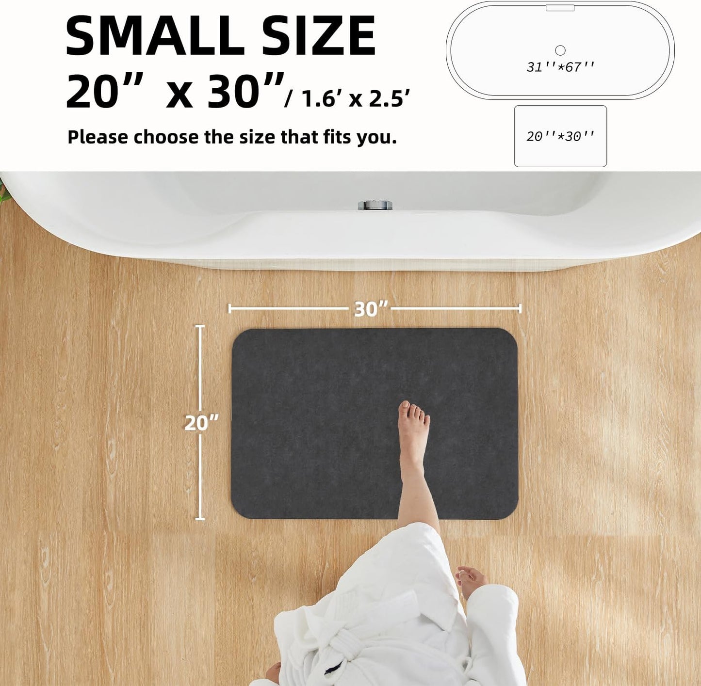 TYUU Bath Mat, Bathroom Rugs Non Slip Washable Thin Absorbent Quick Dry Bath Mat Fits Under Door Bathroom Floor Mat Perfect for Bath, Shower, or Sink 16"x24" Dark Grey