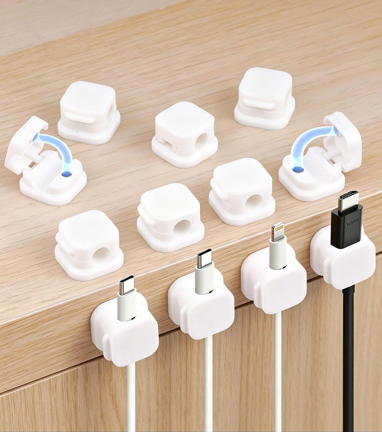 12 Pack Self-Adhesive Magnetic Cable Clips, Under Desk Cable Management Holder for Home Office, Nightstand, Car, Wall, Desktop – Cord Organizer with Residue-Free Removal