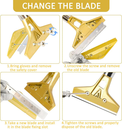 Razor Blade Scraper,Floor Scraper Tool with 20PCS Extra Blades,Paint Scraper Ideal for Cleaning Stove Top,Windows,Glass,Tiles,Wall,Labels.(4 in,Metal) | Heavy-duty,Reinforced aluminum alloy head with a steel shaft