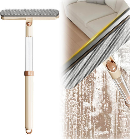 5-in-1 Double-Sided Window Screen Cleaning Brush， Multi-Purpose Cleaning Brush，with Retractable Handle and Built-in Crevice Brush, Dry and Wet Use， for Home, Office & Porch Screens (Khaki)