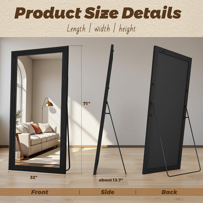 Antok Full Length Mirror with Solid Wood Frame, 71"×32" Wall Mounted Oversized Floor Mirror with Stand, Leaning Standing Hanging for Bedroom Living Room Entryway, Walnut, Arched Syle
