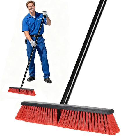 Push Broom, Outdoor Broom, Push Broom Outdoor for Garage, Deck (Orange) | 18‑inch stiff bristle head works as garage, shop & industrial broom for concrete, decks, patios. Ergonomic handle + hook