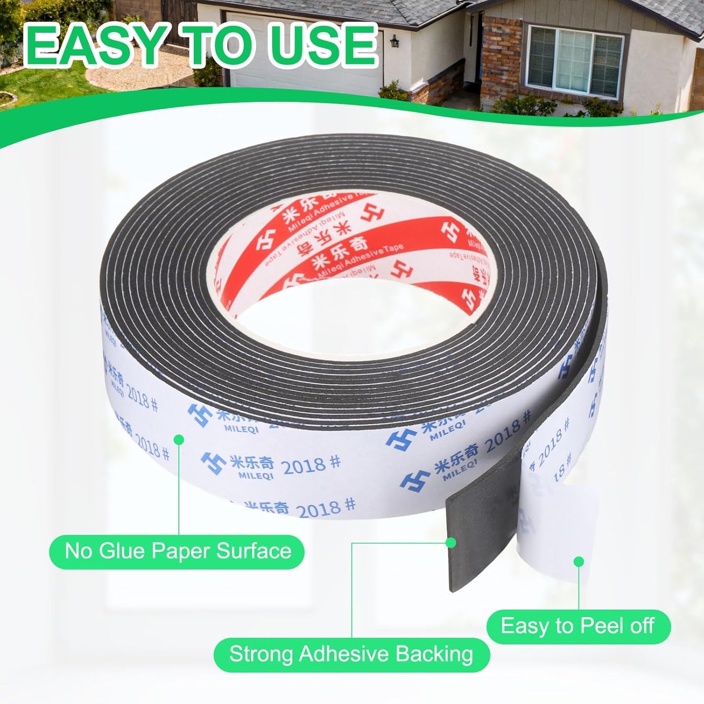 PATIKIL Sponge Rubber Foam Tape, 5/8" W x 1/8" t x 16.4ft l Self-Adhesive Foam Insulation Tape Weather Stripping for Window Door Soundproofing Weatherstrip AC Seal Strip, Black
