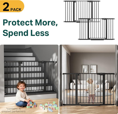 Cumbor 29.7-48" Baby Gate for Stairs, Mom's Choice Awards Winner-Dog Gate for Doorways, Auto Close Safety Pet Gate for Dogs Indoor, Easy Install Pressure Mounted Child Gate with Walk Thru Door, Brown