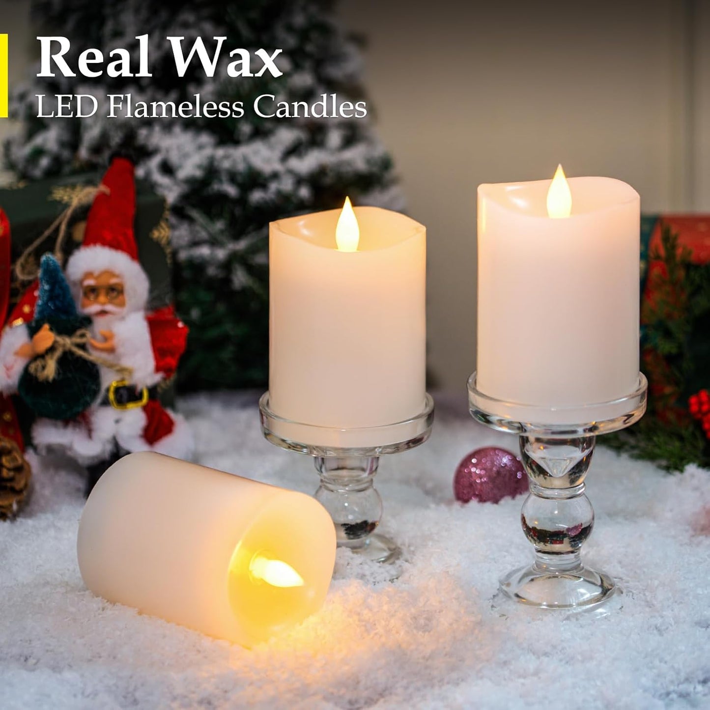3"x4" Flickering Flameless Battery Candles with Timer, White Realistic LED Pillar Candles, Set of 2 Large Remote-Operated Candles for Home Indoor/Outdoor & Holiday Decor