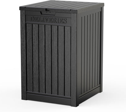 EasyUp 33 Gallon Resin Deck Box Waterproof, UV Resistant Outdoor Storage Box for Delivery, Porch, Patio and Garden, Stripe Black