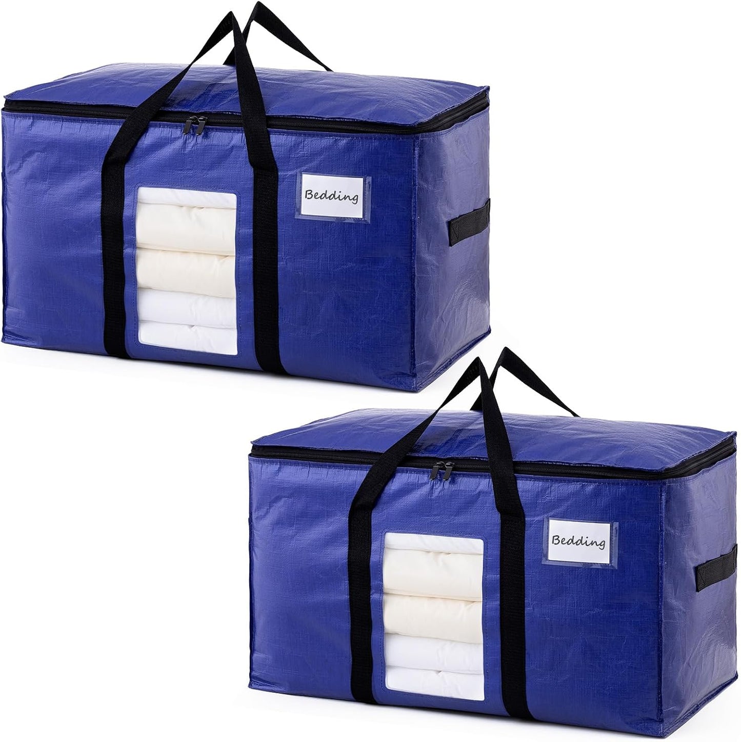 TAILI Extra Large Moving Bags, 4 Pack Blue Heavy Duty Totes For Storage with Visible Window, Wrap Around Handles, Storage Bags for Space Saving, Alternative to Moving Boxes