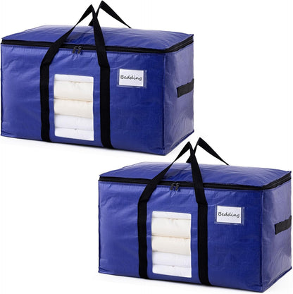 TAILI Extra Large Moving Bags, 4 Pack Blue Heavy Duty Totes For Storage with Visible Window, Wrap Around Handles, Storage Bags for Space Saving, Alternative to Moving Boxes