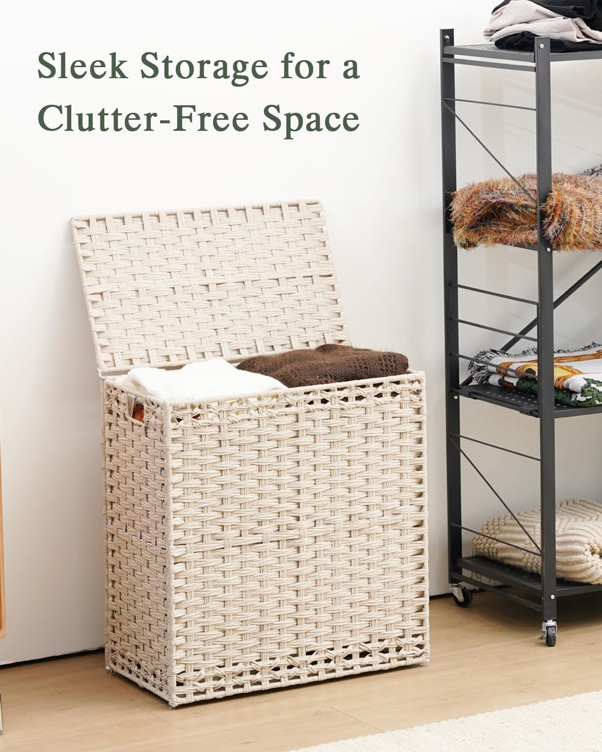 SETVSON Laundry Hamper with Lid Laundry Basket 132 L (35 Gal) Wicker Clothes Hamper, Handwoven Rattan Hamper with Handles and 4 Removable Liner Bags, 6 Mesh Bags for Laundry Bedroom Natural