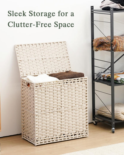 SETVSON Laundry Hamper with Lid Laundry Basket 132 L (35 Gal) Wicker Clothes Hamper, Handwoven Rattan Hamper with Handles and 4 Removable Liner Bags, 6 Mesh Bags for Laundry Bedroom Natural