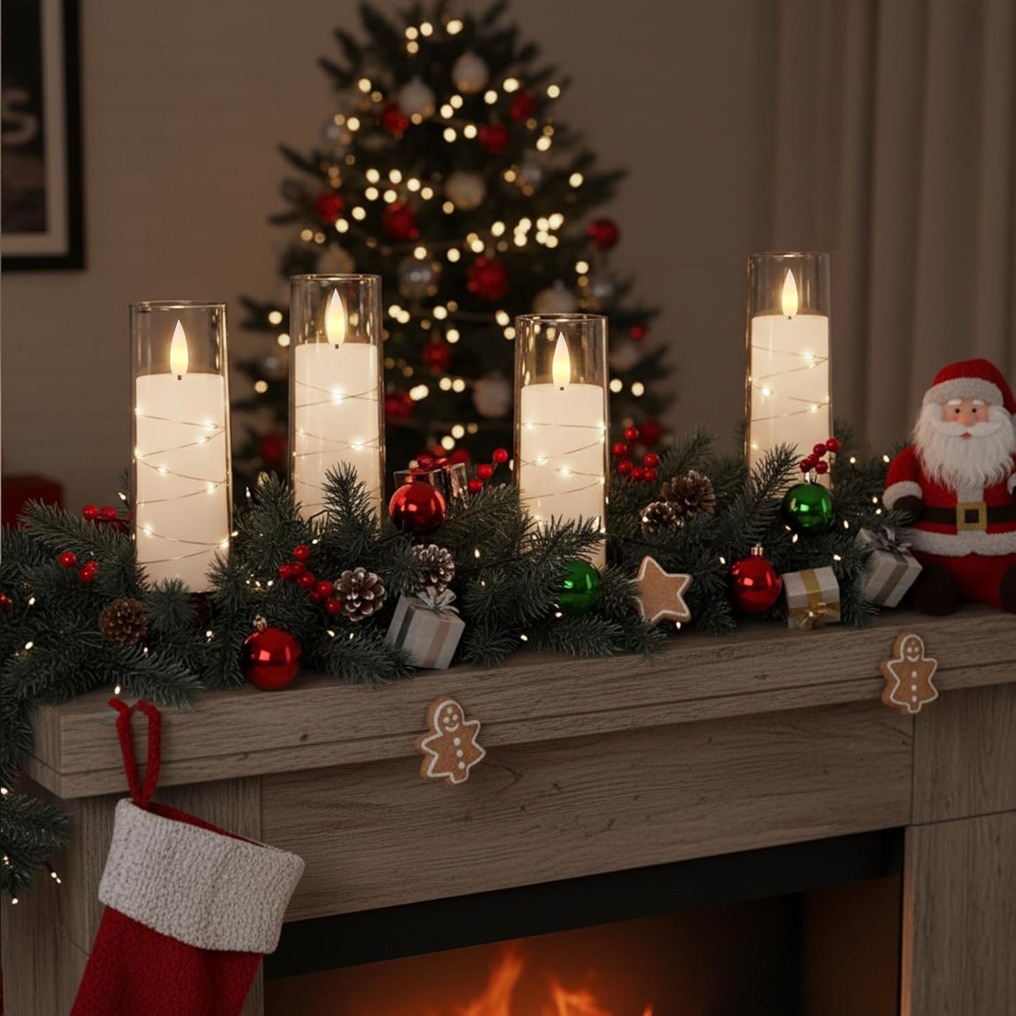 Raycare Flameless Candle with Remote Timer, 3 Flickering Acrylic Battery Operated LED Pillar Candles with Embedded Star String for Christmas, Wedding, Home Table Decor, and as a Gift (Ivory White)