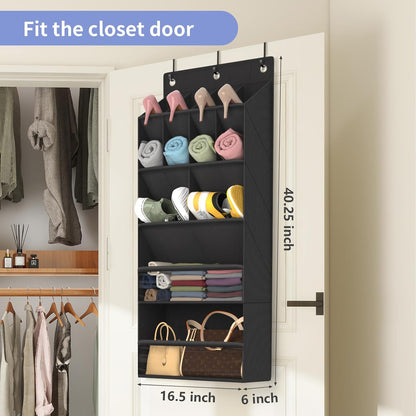 FENTEC 1 Pack Over-the-Door-Shoe-Organizers,Hanging Organizers with Large Pocket Shoe Holder Hanging Shoe Rack for Closet Shoe Organizer for Wall, Over Door Organizer with 15 Pockets Gray