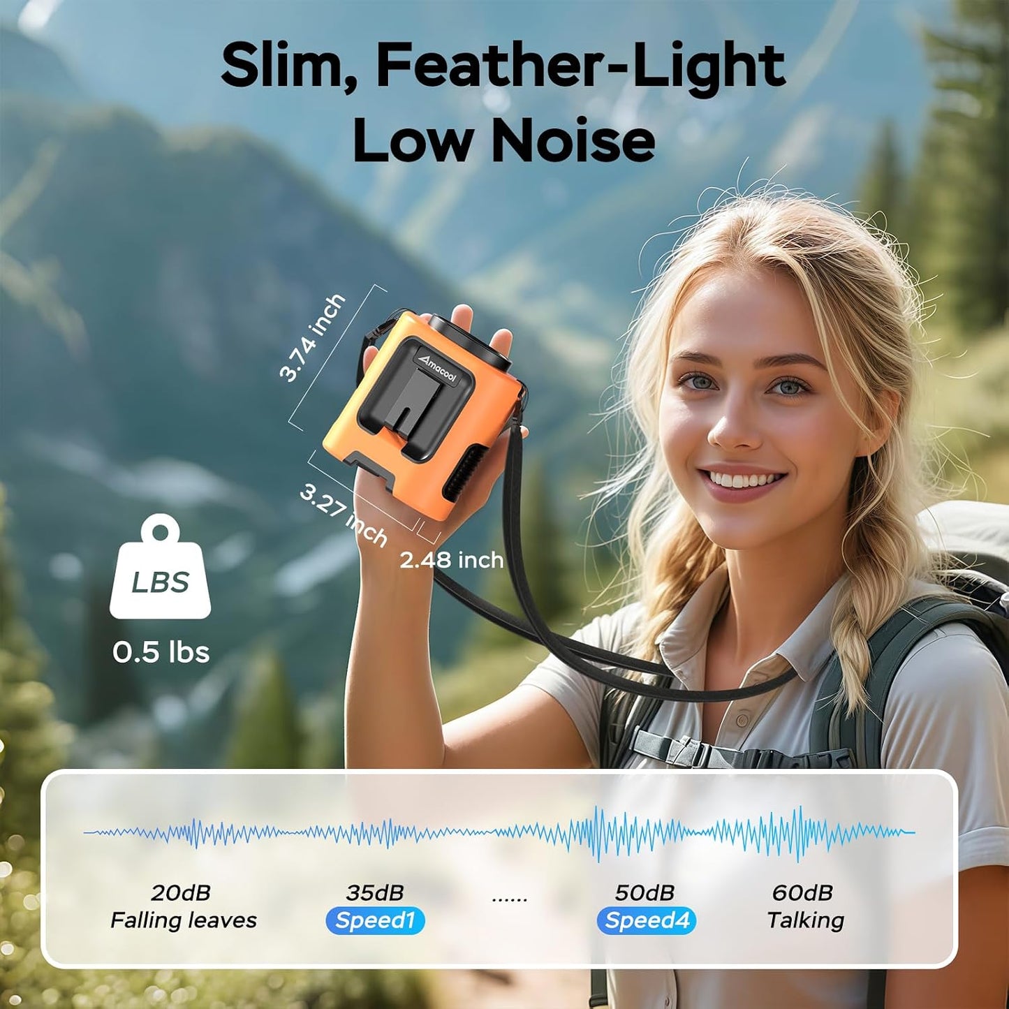 AMACOOL Portable Waist Fan Clip On, MAX 40H Work Time, 10000mAh Rechargeable Wearable Shirt Fan with Light, 16000RPM Powerful 5 Speed Belt Fans Personal Cooling Fans for Outdoor Jobsite Camping Travel