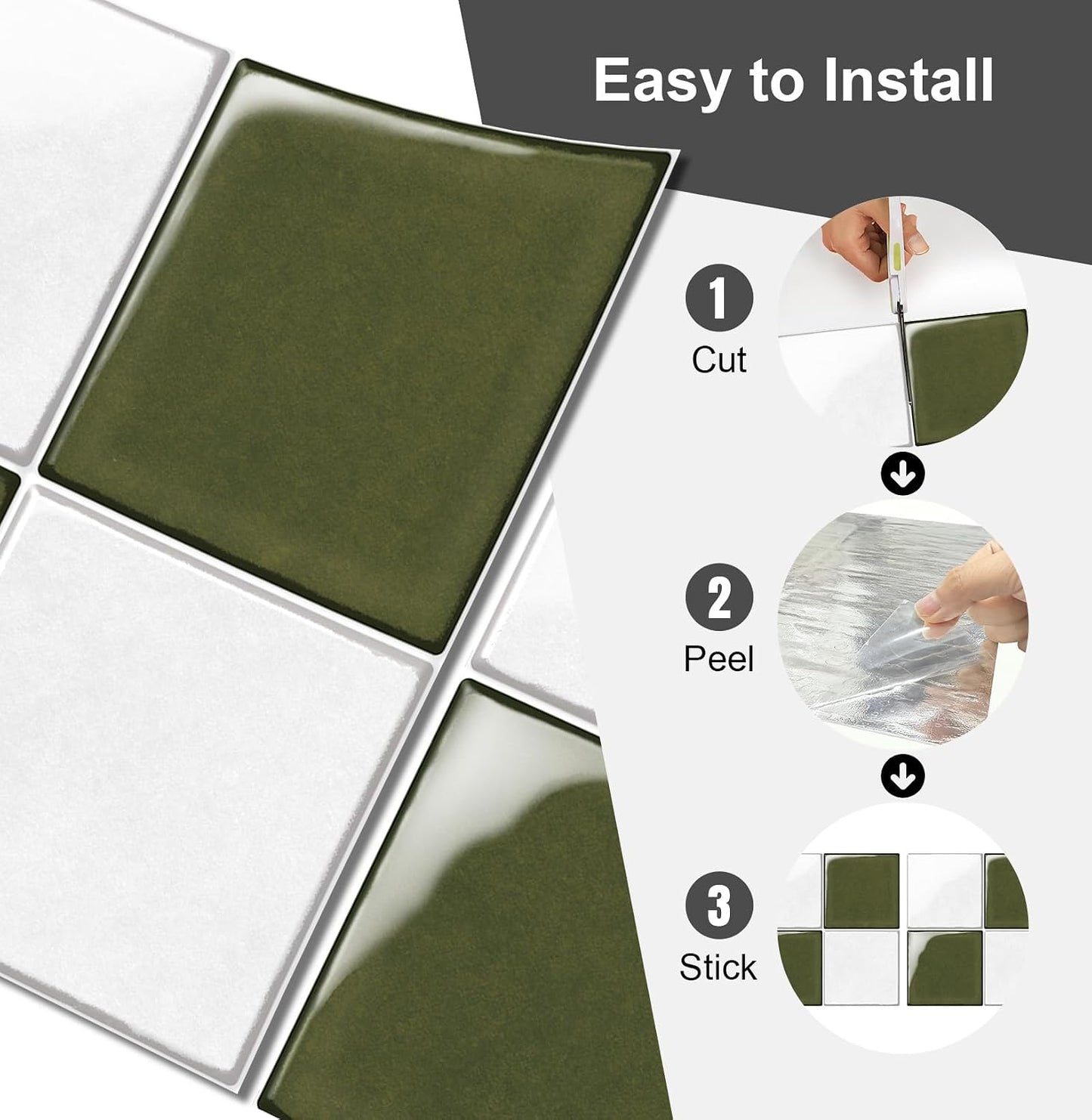 10 Sheets Thicker Design Peel and Stick Backsplash, 3D Self Adhesive Peel and Stick Wall Tile Backsplash for Kitchen, Bathroom, 12"x12", Light Green