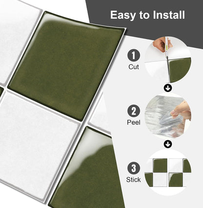 10 Sheets Thicker Design Peel and Stick Backsplash, 3D Self Adhesive Peel and Stick Wall Tile Backsplash for Kitchen, Bathroom, 12"x12", Light Green