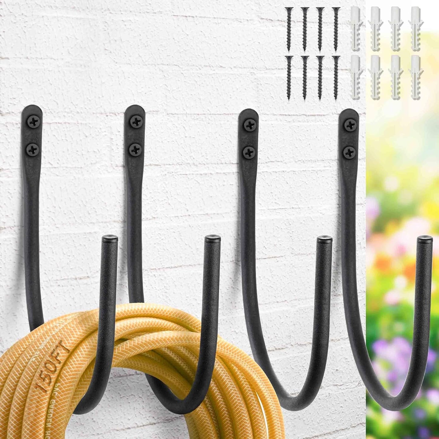 Lifyzoon 2Pack Heavy Duty Garden Hose Holder - Wall Mount Metal Hose Hanger | Rust-proof Water Hose Racks, 60 lbs Weight Capacity, Sturdy Outdoor Yard Organizer, Garage Tool & Backyard Storage