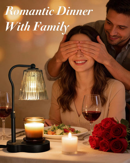 Candle Warmer Lamp with Timer & Dimmable Settings, Adjustable Height Flameless Scented Wax Melter for Jar Candles, Elegant Home Decor Warmer Lamp with 2 Bulbs, Gift for Women Mom Friend Family, Black