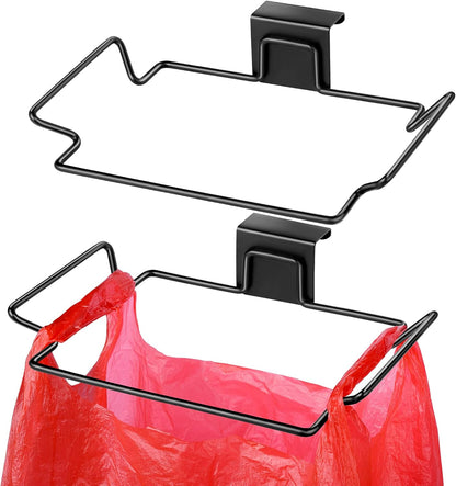Trash Bag Holder,2 Pack | for Cabinet Door and Cupboards,Stainless Steel,Black,Plastic Bag Holder under Sink,Use for Kitchen,Bathroom,Camper