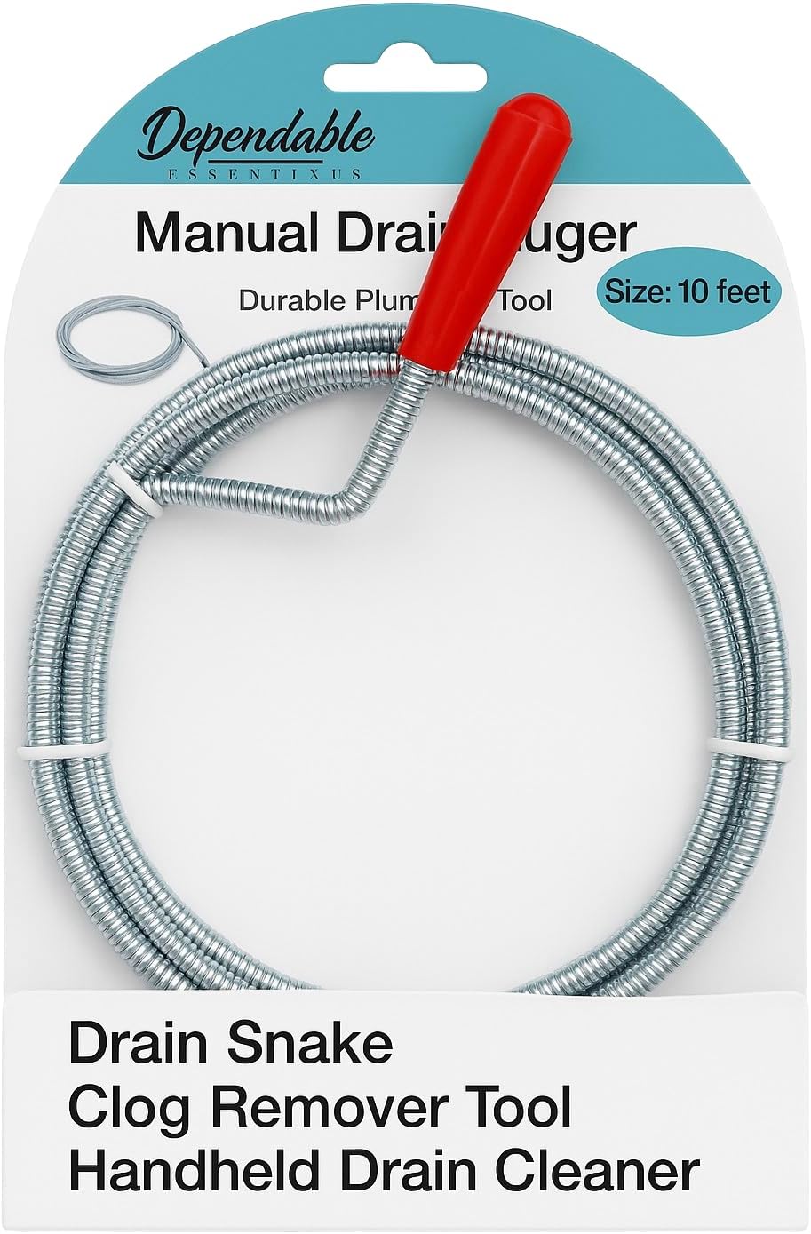 Drain Snake Clog Remover 10 Ft Flexible Metal Plumbing Snake for Sink, Shower, Tub & Bathroom Drain – Removes Hair & Grease – No Chemical Drain Cleaners Needed