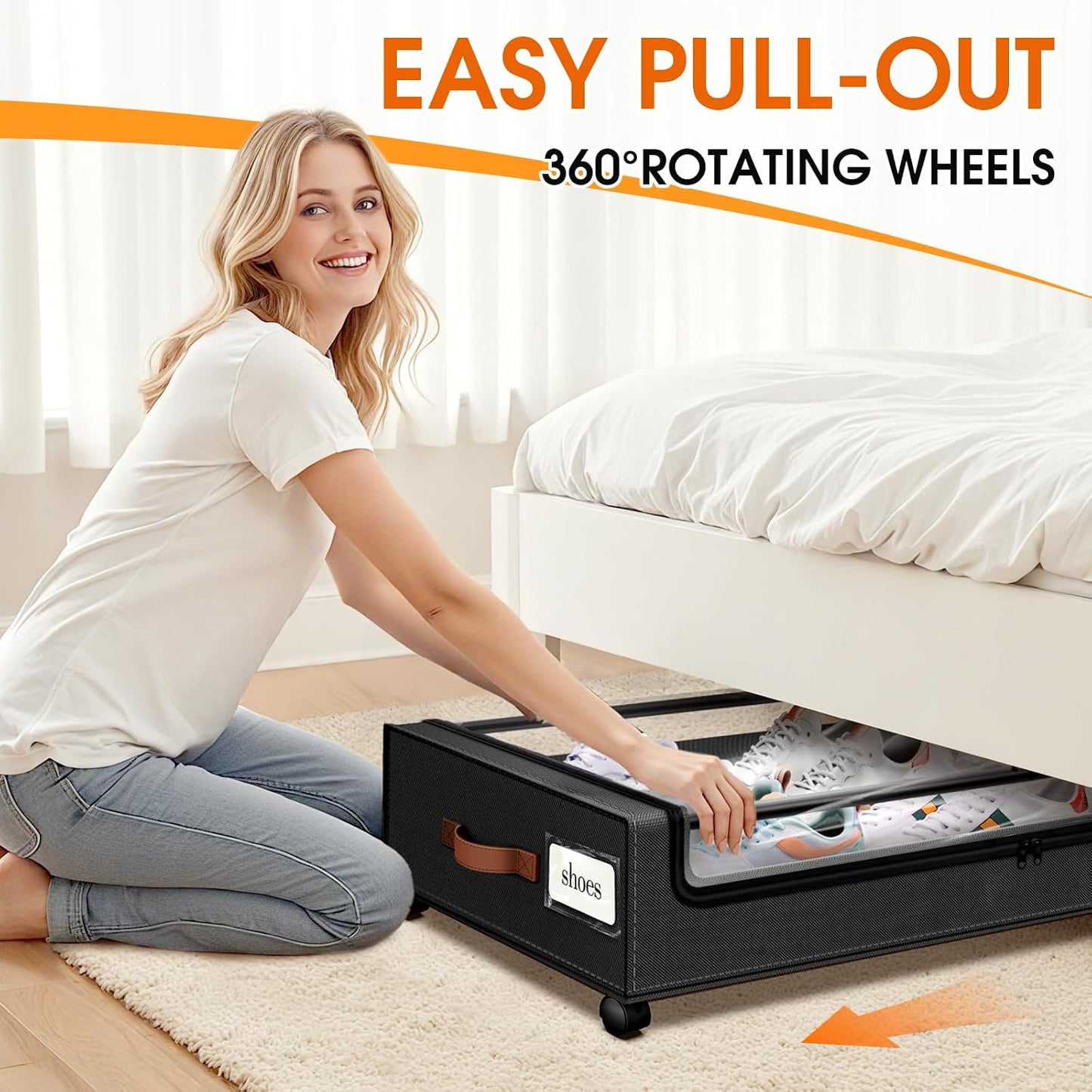 SpaceHacks Under Bed Storage with Wheels 2Pack Storage Containers with Clear Window&Label Under Bed Drawers Rolling Under Bed Storage for Clothes,Shoes, Blankets (30.71 x 16.93 x 6.69 in, Dark Grey)