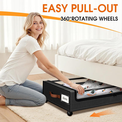 SpaceHacks Under Bed Storage with Wheels 2Pack Storage Containers with Clear Window&Label Under Bed Drawers Rolling Under Bed Storage for Clothes,Shoes, Blankets (30.71 x 16.93 x 6.69 in, Dark Grey)