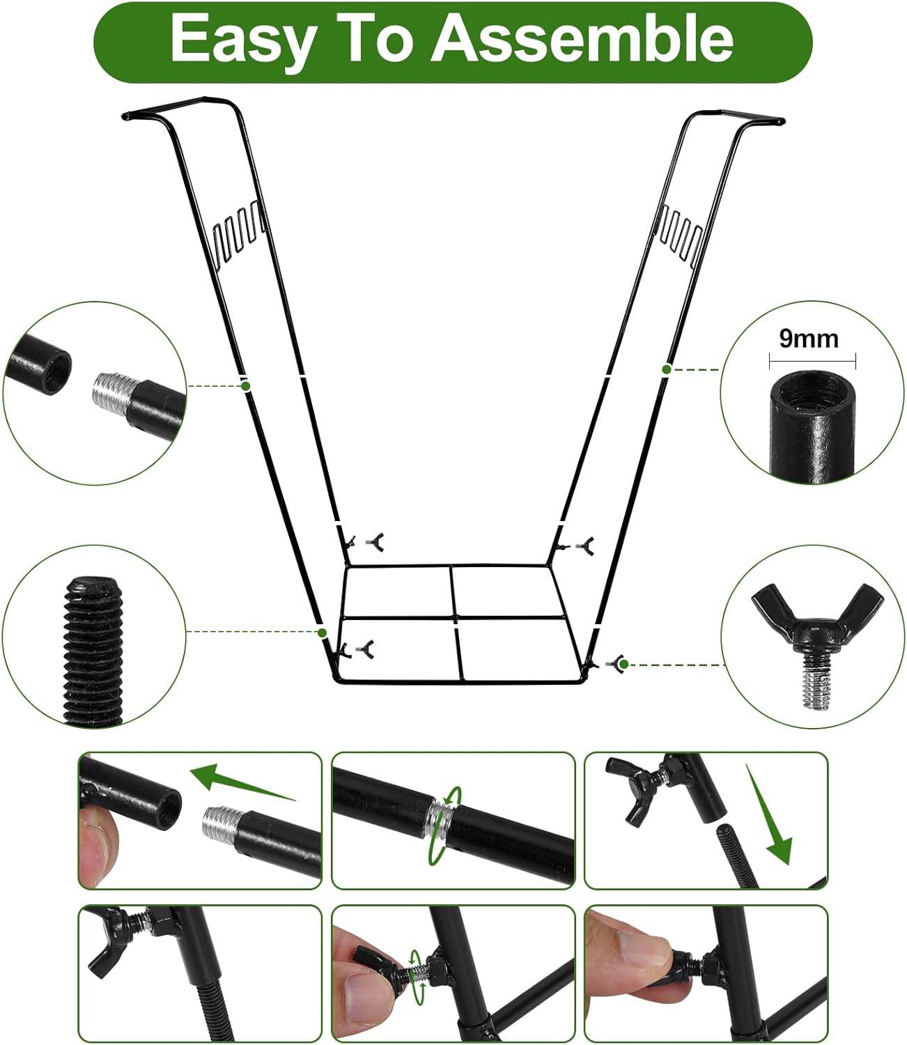 Trash Bag Holder Stand, Outdoor Garden Garbage Bag Holder Holds 30-45 Gallon Bags, Metal Leaf Bag Holder Stand with 4 Fixing Clips and 2 Garbage Bags, For Outdoor Yard Camping Garden Lawn