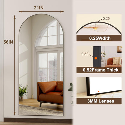 HARRITPURE 64"x21" Arched Full Length Mirror Free Standing Leaning Hanging Mounted Mirror Aluminum Frame Modern Simple Home Decor for Living Room Bedroom Cloakroom, Gold
