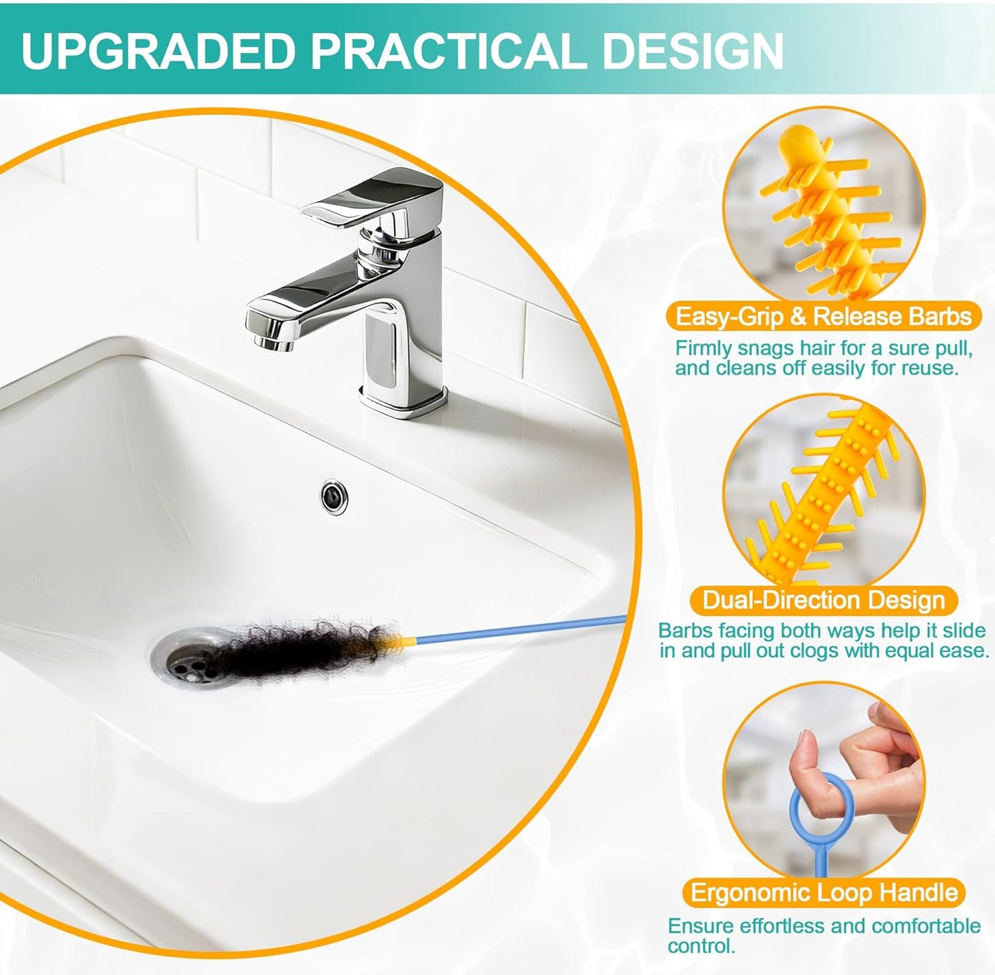 EastLink 50 Inch Extra-Long Drain Snake 3 Pack, Reusable Sink Snake with Easy-Rinse Barbed Tip, Anti-Break Flexible Steel Drain Clog Remover with Nylon Layer, Ideal for Bathroom, Shower and Bathtub