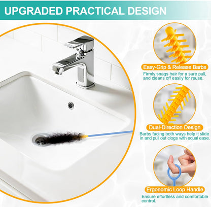 EastLink 50 Inch Extra-Long Drain Snake 3 Pack, Reusable Sink Snake with Easy-Rinse Barbed Tip, Anti-Break Flexible Steel Drain Clog Remover with Nylon Layer, Ideal for Bathroom, Shower and Bathtub