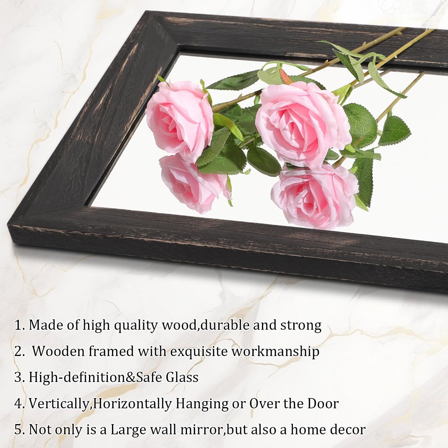 AAZZKANG Full Length Mirror Rectangle Wood Framed Large Wall Mirrors Black | 47"x16" Bedroom Living Room Bathroom Dressing Room Entryway Hanging Mirror