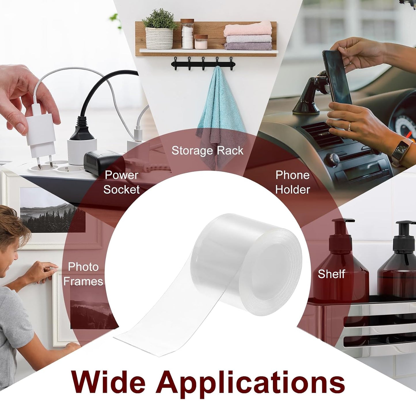 HARFINGTON Double Sided Nano Tape 10FT x 2" x 0.04" Multipurpose Removable Clear Mounting Tape Washable Waterproof Picture Hanging Adhesive Strips for Walls Carpets Posters Decor