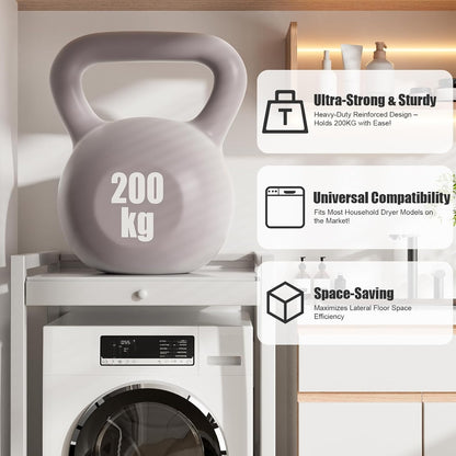 Washer Dryer Shelf Over The Washer Storage Shelf, Washing Machine Storage Utility Rack with Countertop, Height Adjustable Washing Machine Storages Stand White