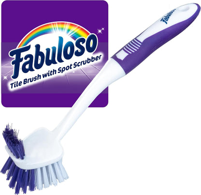 Fabuloso Cleaning Brush, Compact Hand Scrub Brush with Easy Grip Rubber Texture for Kitchen, Bathroom, Tile, Baseboards and Floors, Firm Bristles for Indoor Surface Cleaning, White & Purple, 6 Inch