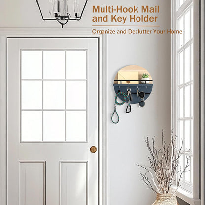 dreampossible Key Holder for Wall Decorative with Shelf and Hooks, Mail Organizer Wall Mount, Circular Design Entryway Key Rack Hanger, Rustic Home Decor (Black)