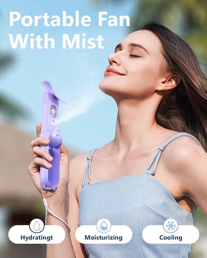 SWEETFULL Misting Fan Portable, Handheld Personal Mister Fans, Small Fan Rechargeable, Mini Spray Water Mist, Kids Women Portable Fans For Travel, Outdoors, Hiking, Camping Home Office (Pink)