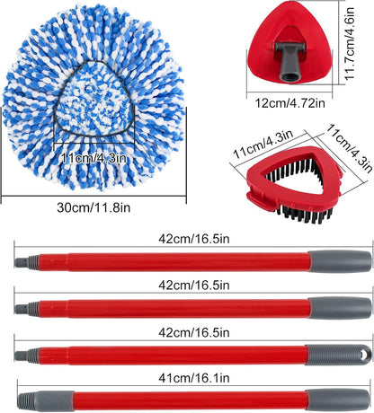 Spin Mop Handle,Mop Replace Heads,Brush and Base Compatible with O Cedar EasyWring 1 Tank,2 Microfiber Mop Refills and Brush,4-Section 30-58" Mop Handle,Mop Base Combo Set for Wet/Dry Floor Cleaning