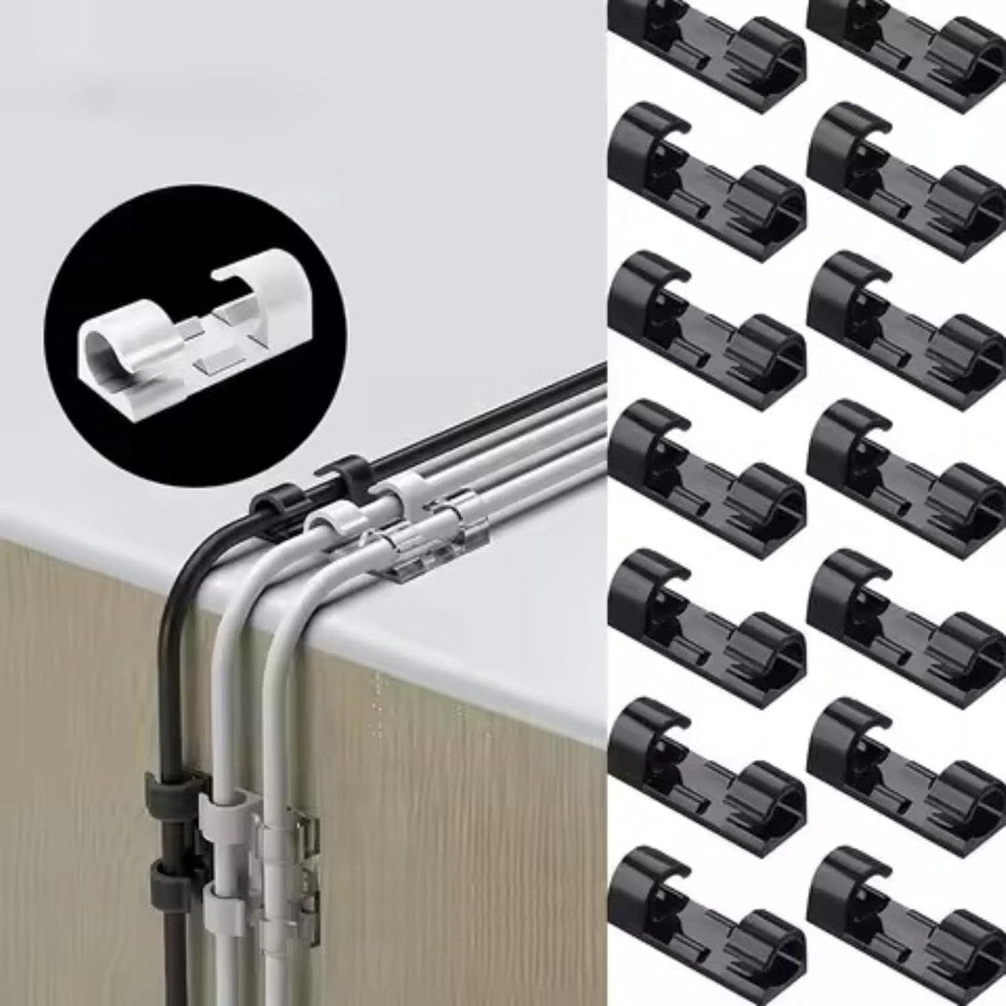 20 Pieces Strong Adhesive Cable Wire Management Clips - Self-Adhesive Cord Organizer Clamps for Wall, Under Desk, Car, Office & Home (Black)