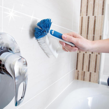 Unger EZ Reach Shower Tub and Tile Scrub Brush, Crevice Bathroom Cleaning Supplies, Non-Scratch Scrubber Tool for Showers, Fixtures, Bathtubs, Drains, Grout, and Marble