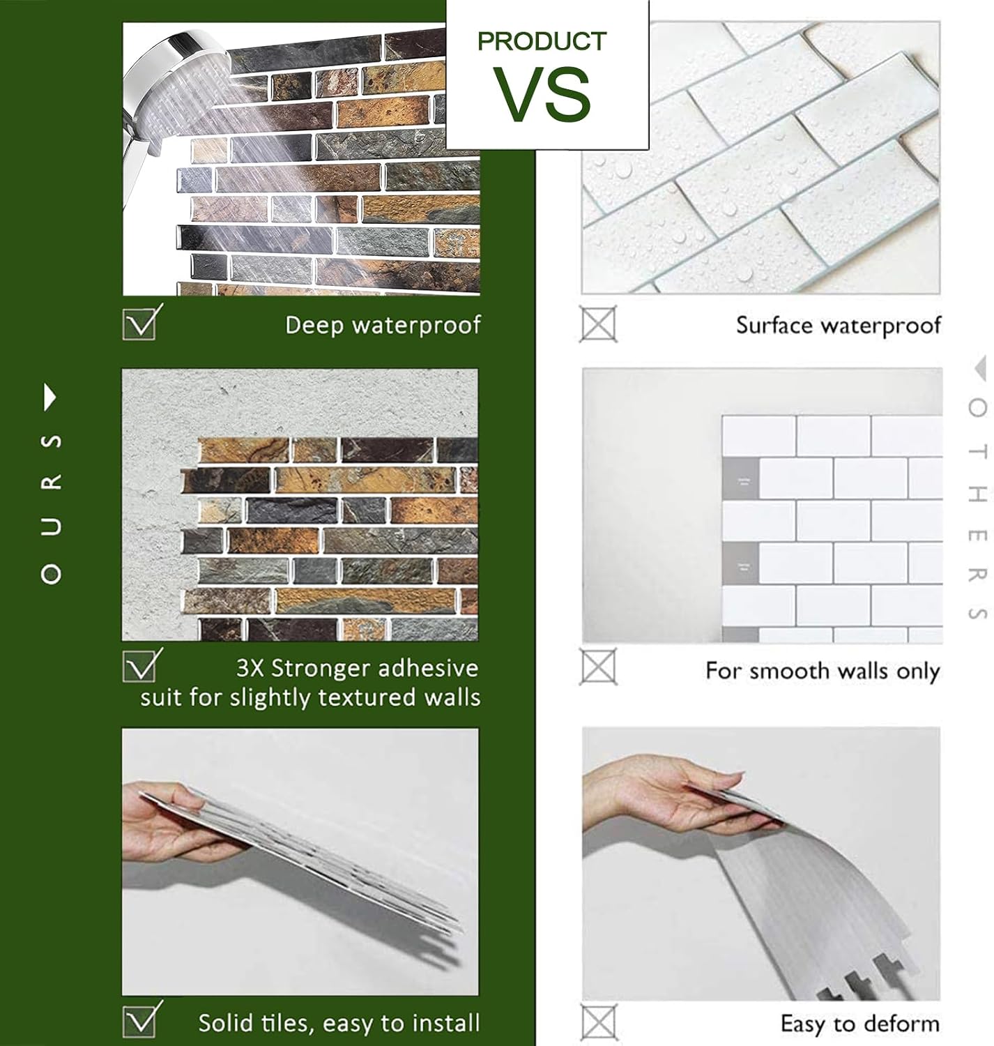 STICKGOO Thicker Design Peel and Stick, Self Adhesive Stick On Tile Backsplash for Kitchen and Bathroom, Beige & White, 12”×12”, 10 Sheets