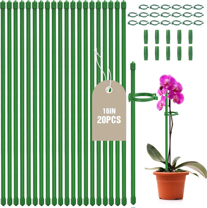 20 Pack 16 Inch Plant Support Stakes for Indoor & Garden | Sturdy plastic, Lightweight, Adjustable height, Easy install, Supports tomatoes, Beans, Orchids, Vegetables