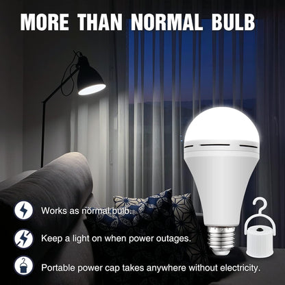 Neporal 4 Pack Emergency-Rechargeable-Light-Bulb, Stay Lights Up When Power Failure, 1500mAh 15W 80W Equivalent LED Light Bulbs for Home, Camping, Tent (E27, with Hook) (Daylight)