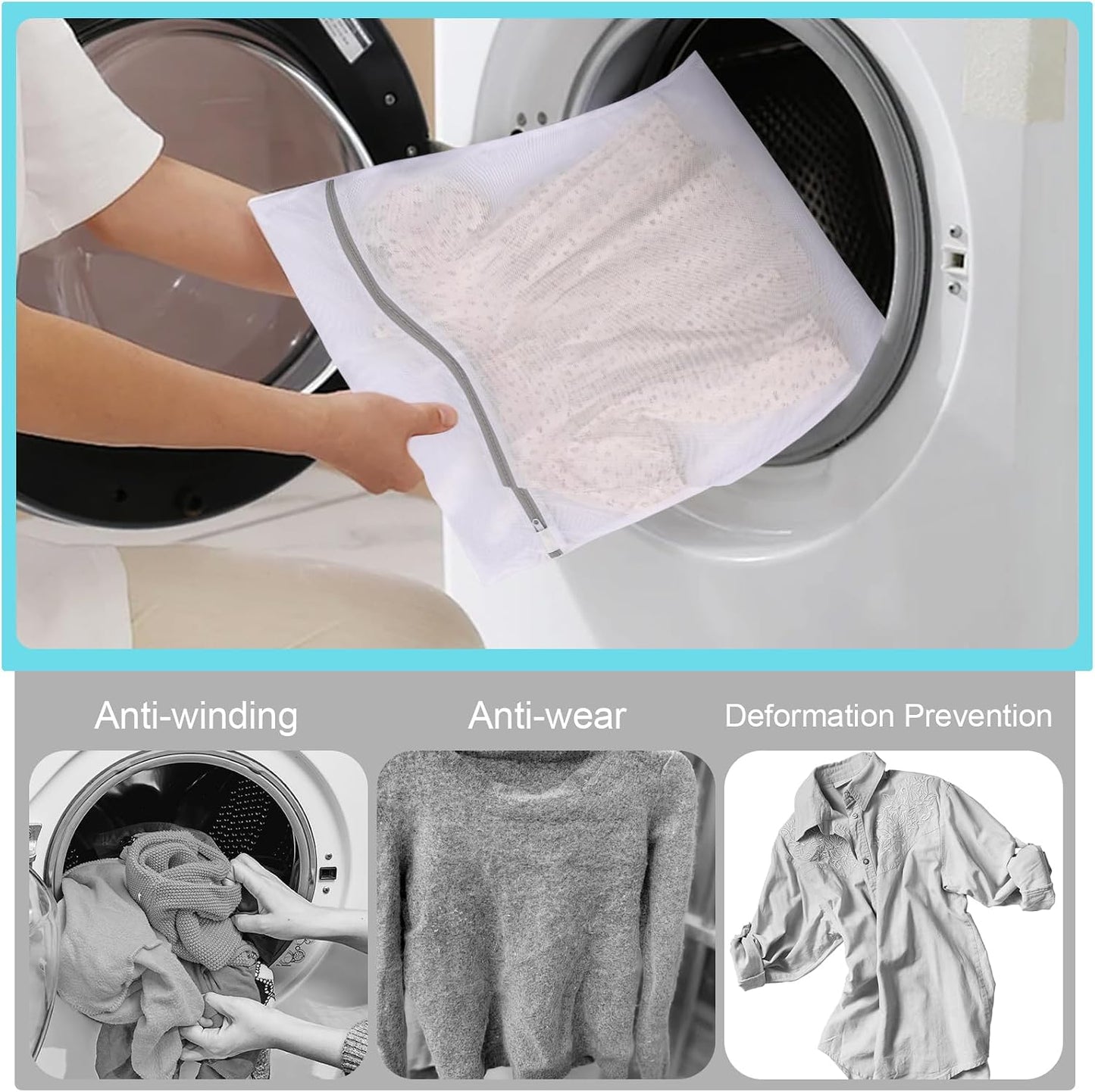 Mesh Laundry Bags for Delicates, Lingerie Wash Bags with Auto-Lock Zipper, 100% Polyester Fine Mesh, White Net, 2XL, 2L, 2S