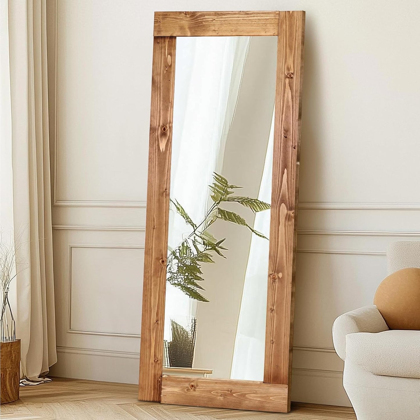 Solid Wood Full Length Mirror - 65"x22" Arched Floor Mirror, Free Standing & Wall Mounted - Elegant Design for Bedroom, Dressing Room, Hallway, Brown