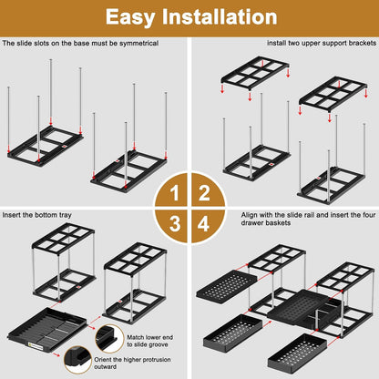 NIUXX Expandable Under Sink Organizer: 2 Tier Height Adjustable Under Cabinet Organizer - Double Pull Out Shelf Under Sink Storage for Kitchen - Bathroom and Laundry Room - Space Saving