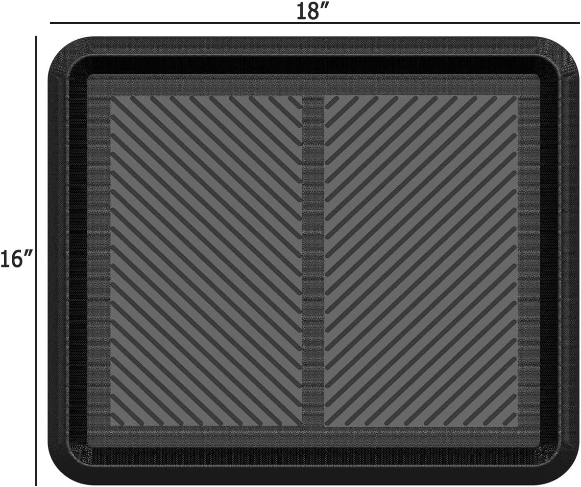 IRONGATE Heavy Duty Big Foot Boot Tray Door Mat - Set of 2 Multi Purpose Rugged Black Rubber All Weather Shoe Tray - Indoor Outdoor Entryway Garage Pet Feeding Mat Painting Projects Clean Ups - 16x18
