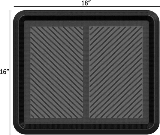 IRONGATE Heavy Duty Big Foot Boot Tray Door Mat - Set of 2 Multi Purpose Rugged Black Rubber All Weather Shoe Tray - Indoor Outdoor Entryway Garage Pet Feeding Mat Painting Projects Clean Ups - 16x18