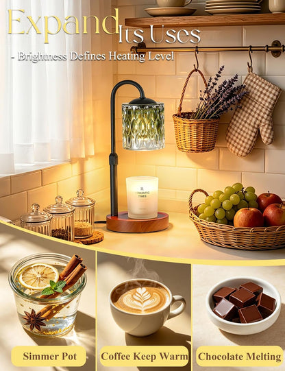 Briever Dimmable Candle Warmer Lamp with Timer, Height Adjustable Electric Candle Wax Warmer, Christmas Birthday Gifts for Women Mom, House Warming Gifts New Home Room Decor, Walnut Solid Wood Base