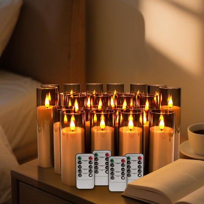 YOROXRG Set of 24 Waterproof Outdoor Flameless Candles, LED Candles with 4 Remote and Timer,(H 4" 5" 6" x D 2.2"),for Christmas,Halloween,Wedding,Festival