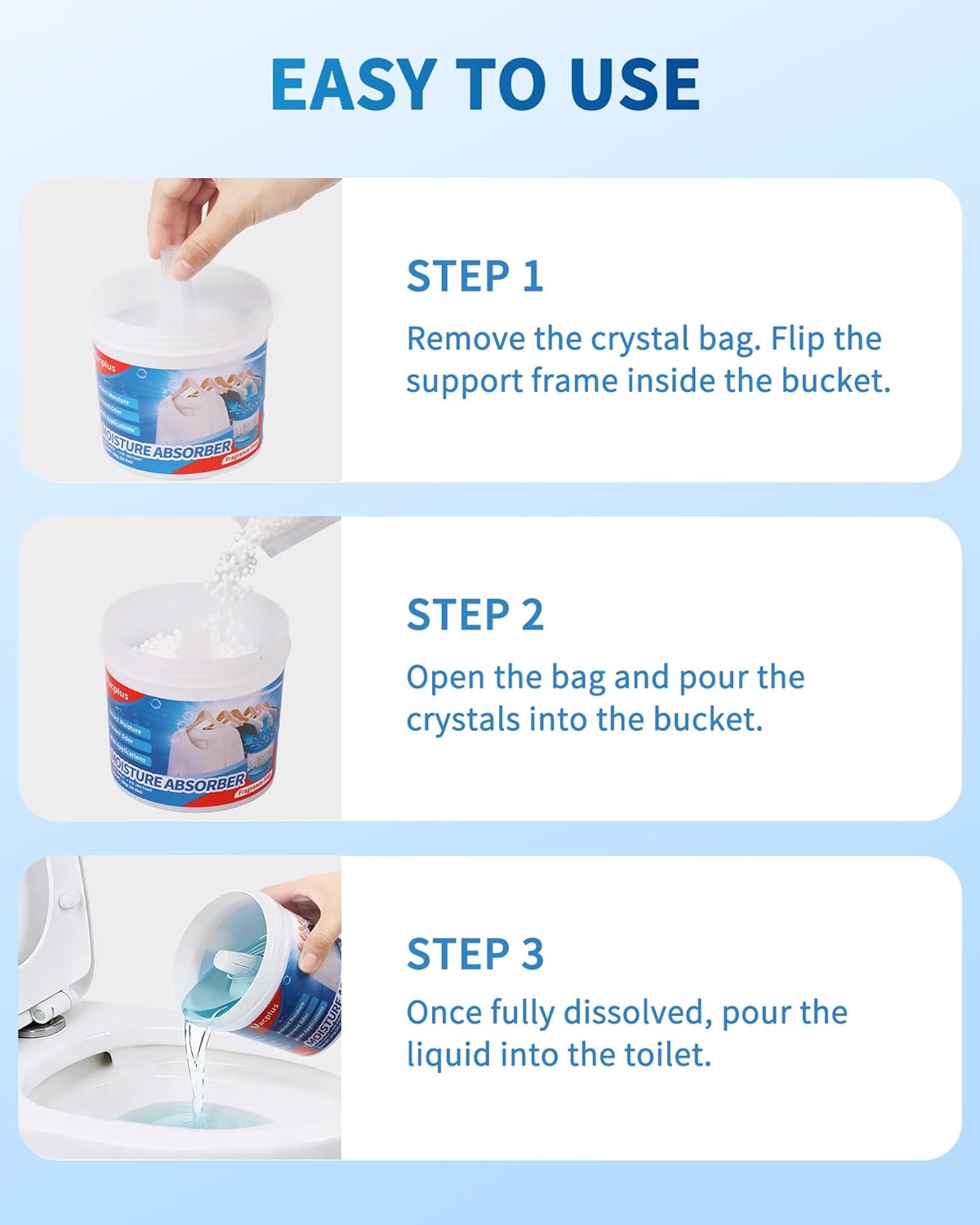 Vacplus Refillable Moisture Absorbers for Closet - Fast-Acting Crystal Dehumidifier for Bathroom, RV & Basement, 10.5 oz Humidity Absorber, 6 Pack, Fragrance Free